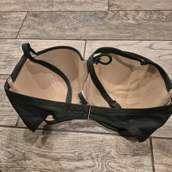 Shade & Shore 38DD Dark Olive Textured Honeycomb Balconette Bikini Top - Picture 2 of 3